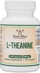 Double Wood L-Theanine 200mg bottle showing calm focus for busy days