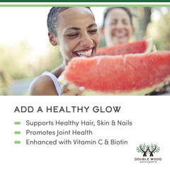 Close-up of ingredients panel showing hydrolyzed collagen and biotin.