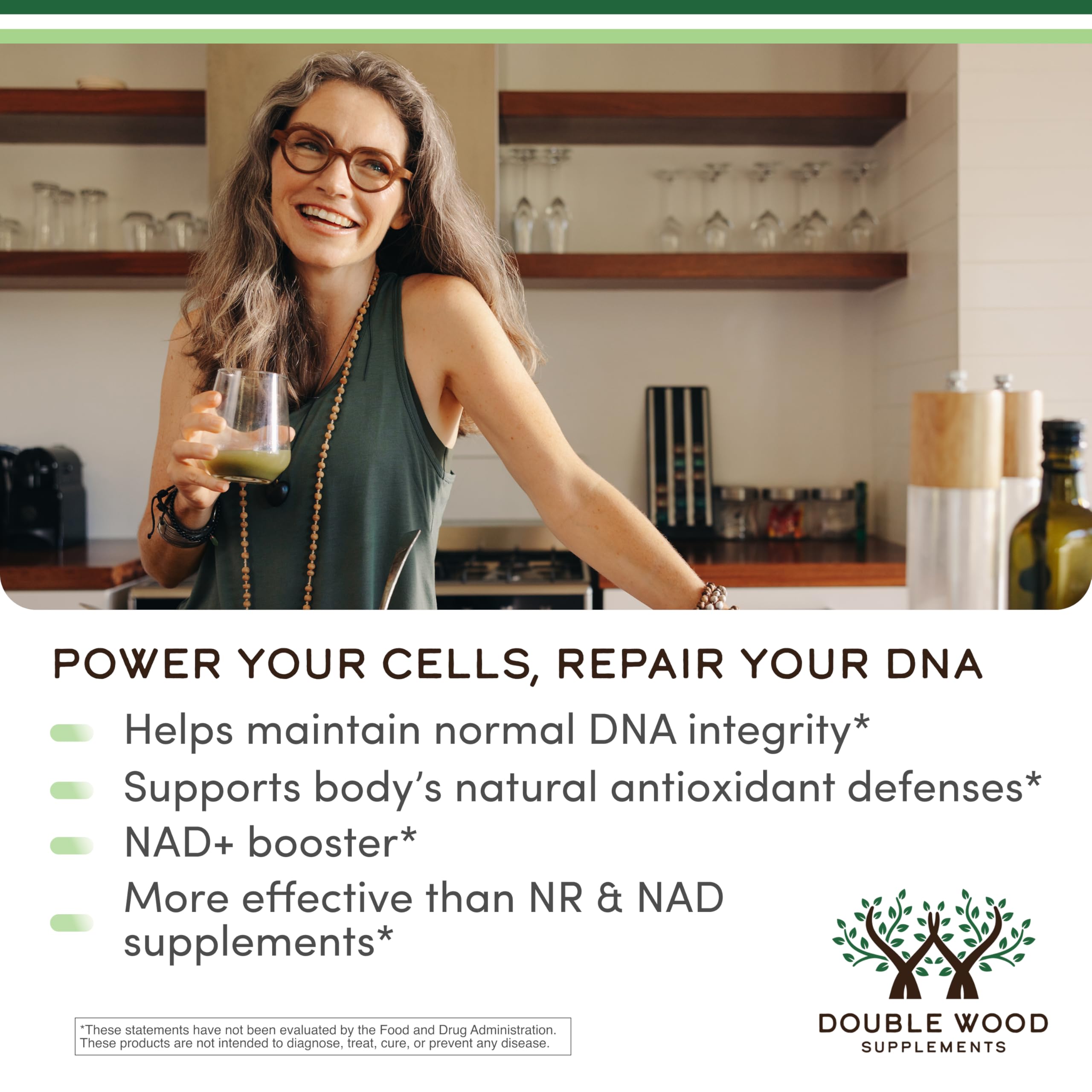 Double Wood NMNH capsules ready-to-swallow suggesting everyday wellness routine