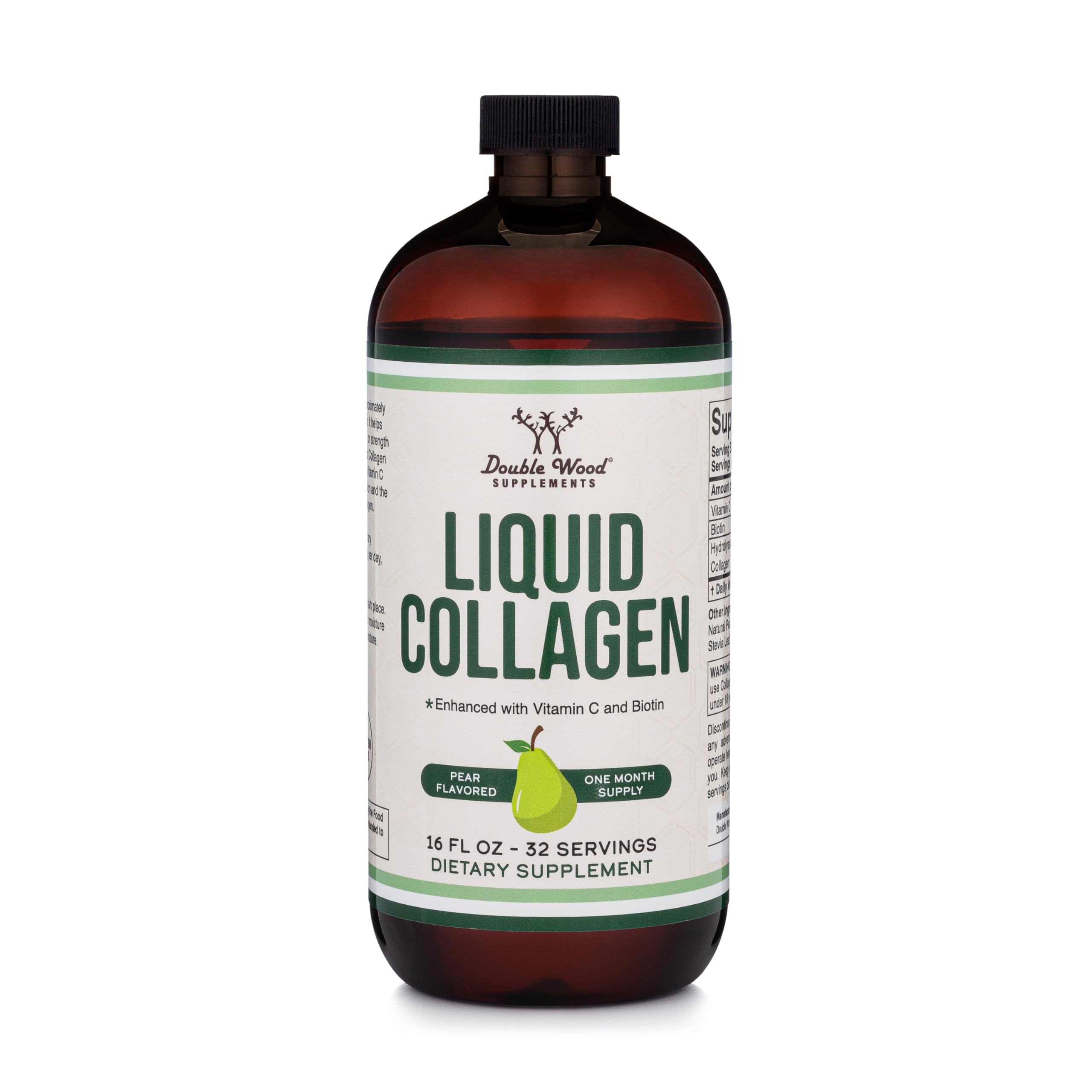 Double Wood Supplements liquid collagen bottle for daily beauty support.