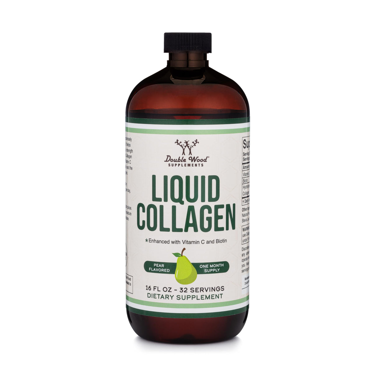 Double Wood Supplements liquid collagen bottle for daily beauty support.