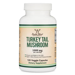 Double Wood Turkey Tail supplement bottle front displaying 120 capsules for immune support