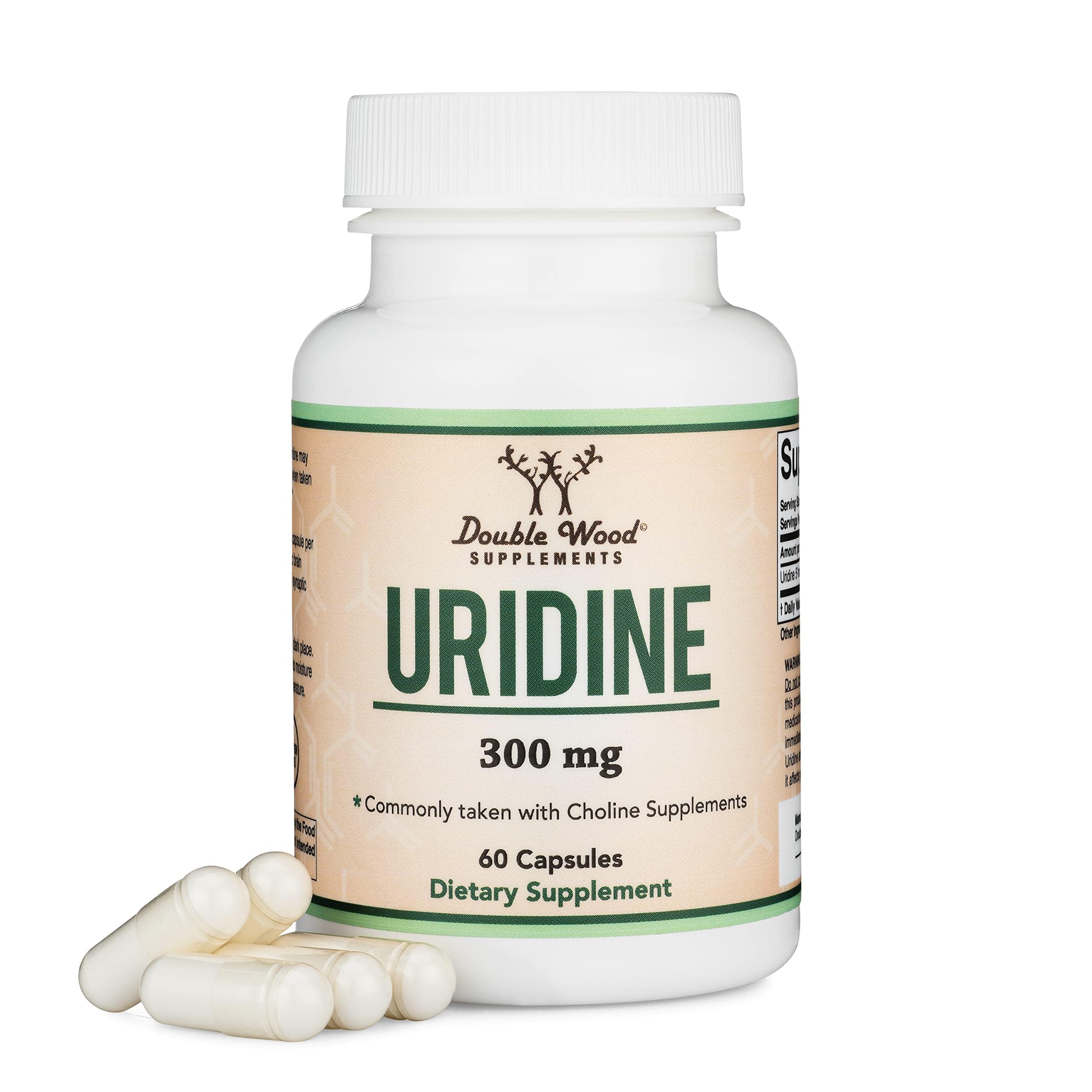 Double Wood Uridine Monophosphate bottle front view for cognitive support