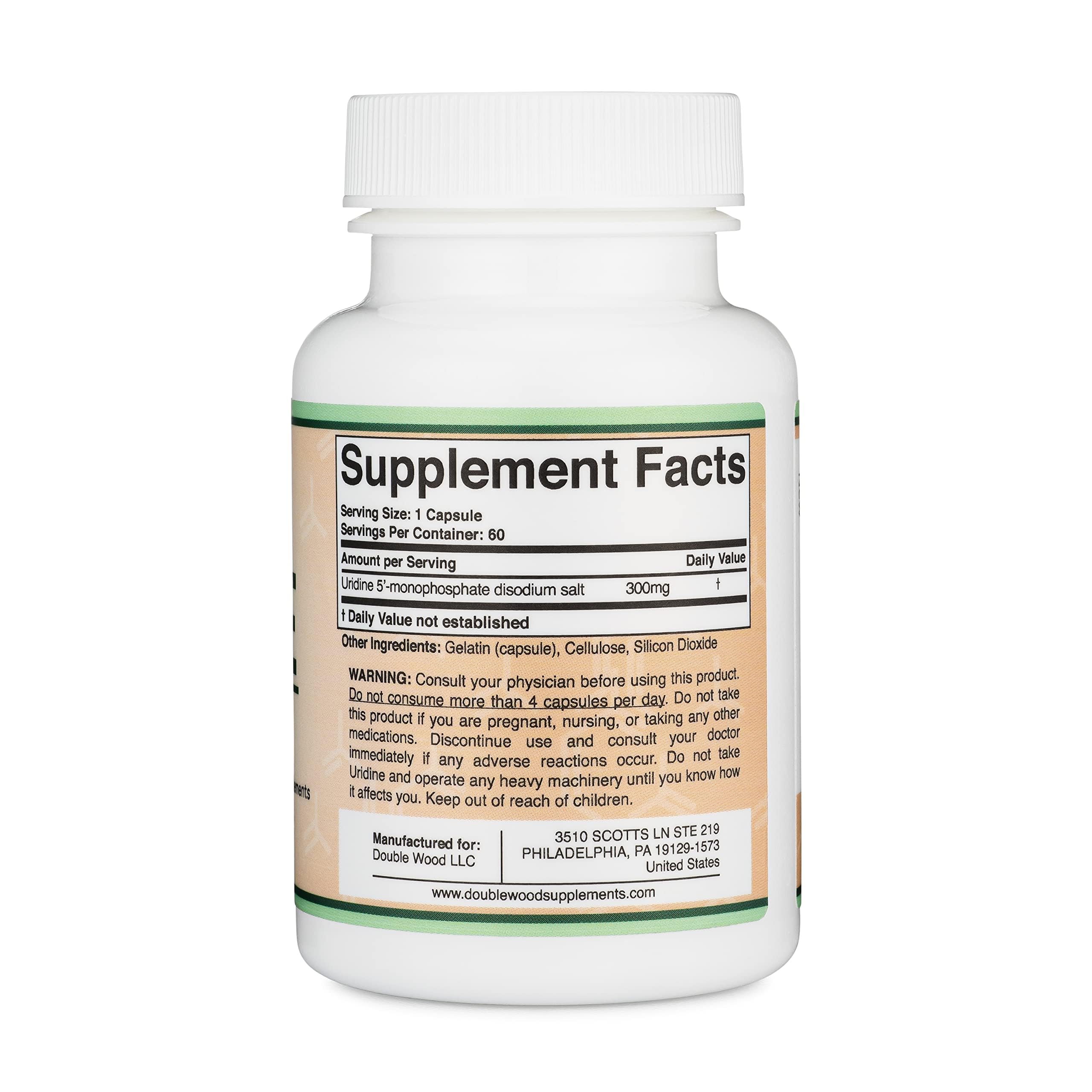 Double Wood Uridine Monophosphate capsules poured for easy daily use