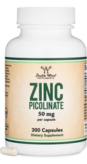 Double Wood Zinc Picolinate 50mg bottle, highlighting daily immune support potential