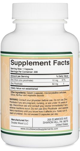 Double Wood Zinc Picolinate capsules closeup for highly absorbable daily use