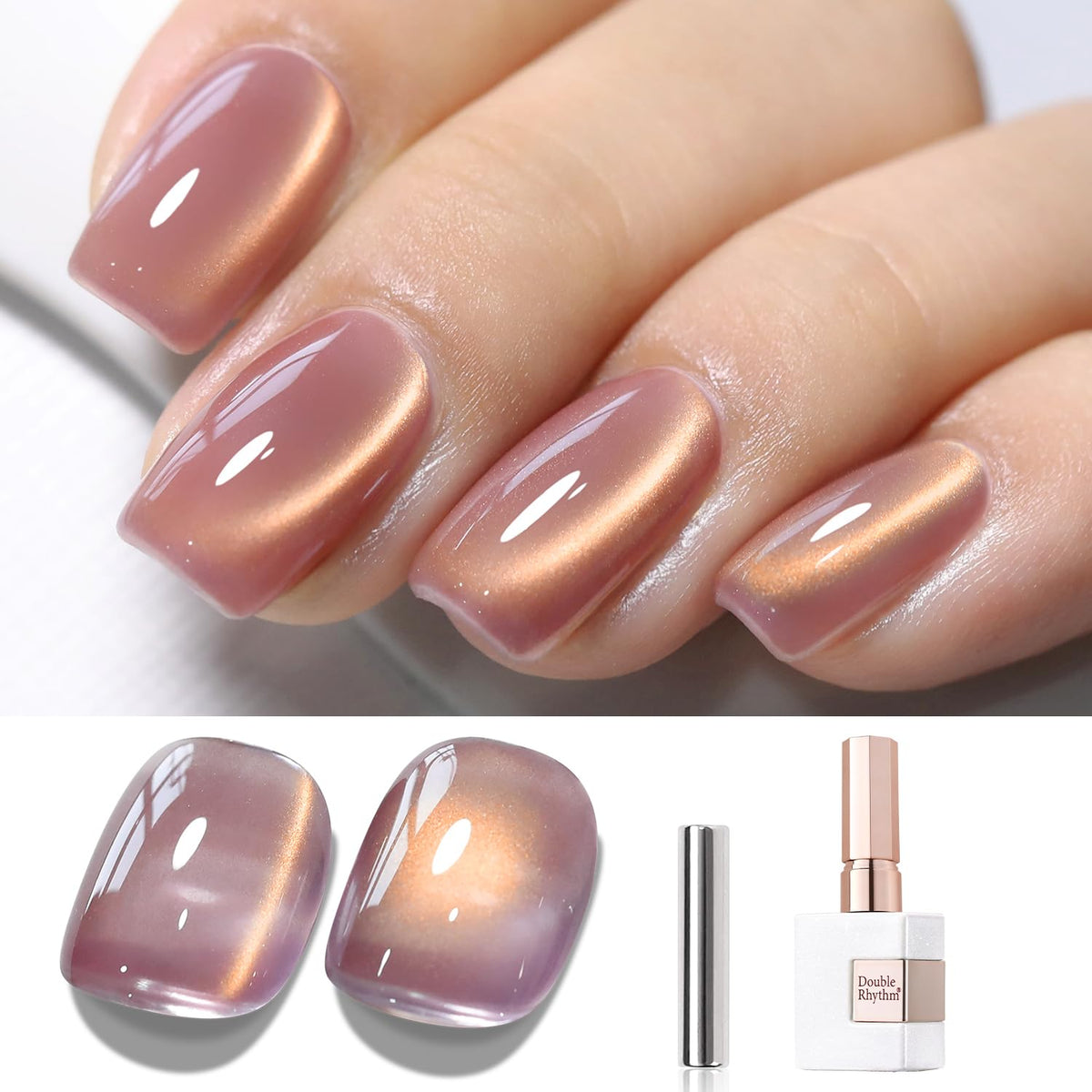 Double Rhythm ice glass cat eye polish with magnet glitter for at home shimmer