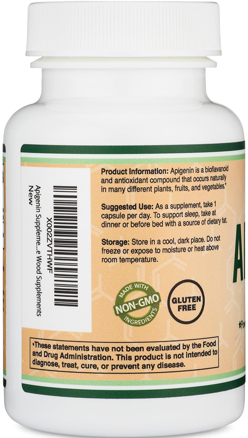 Double Wood Apigenin bottle on a desk suggesting convenient mood support.