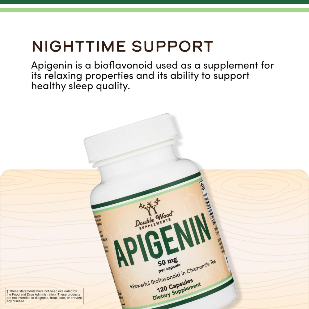 Pouring Double Wood Apigenin capsules to demonstrate easy daily dosing.