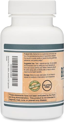 Double Wood Berberine label highlights gluten-free and non-GMO.