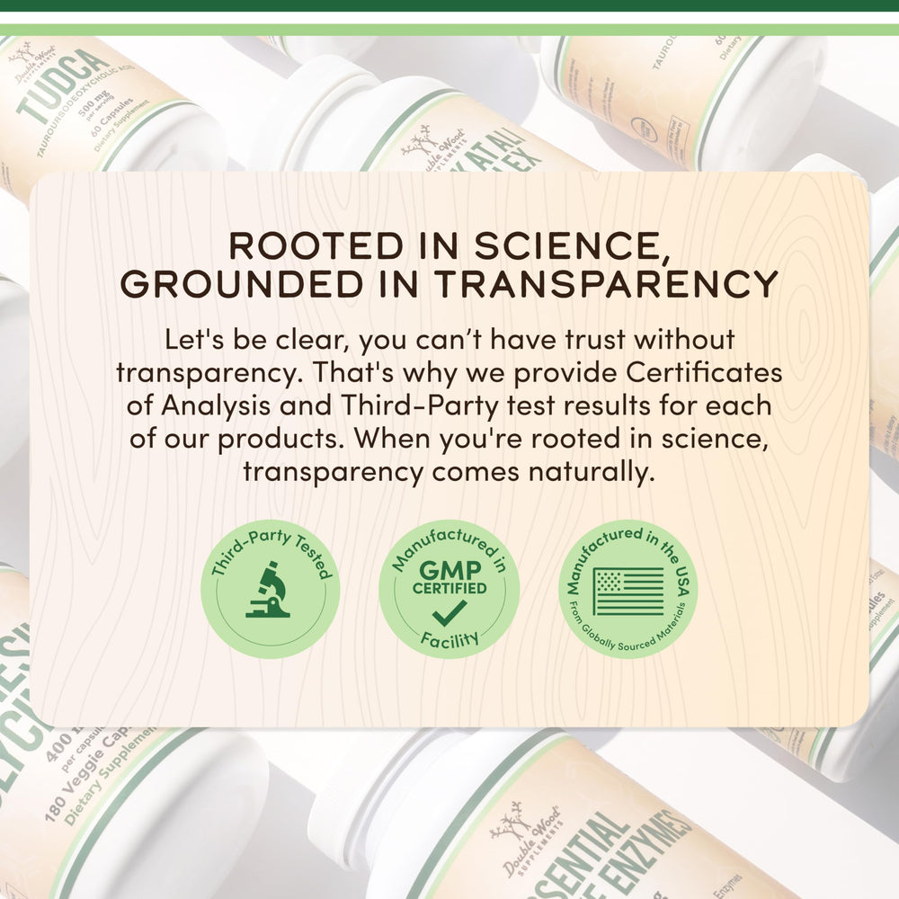 Double Wood Colostrum no fillers packaging highlights clean ingredient approach.