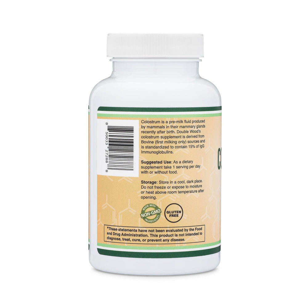 Double Wood Colostrum USA manufactured badge appeals to quality-conscious shoppers.