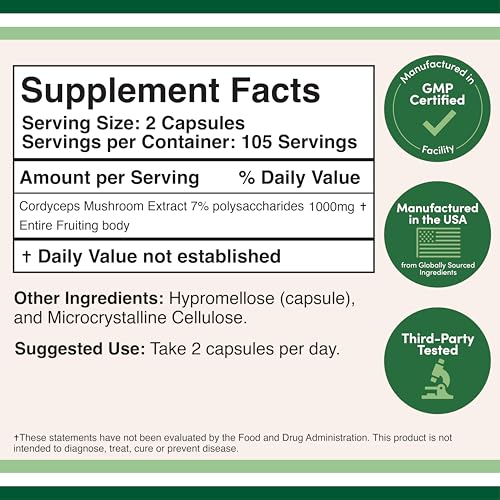 Double Wood Cordyceps bottle back label highlights 7% polysaccharides and full spectrum extract