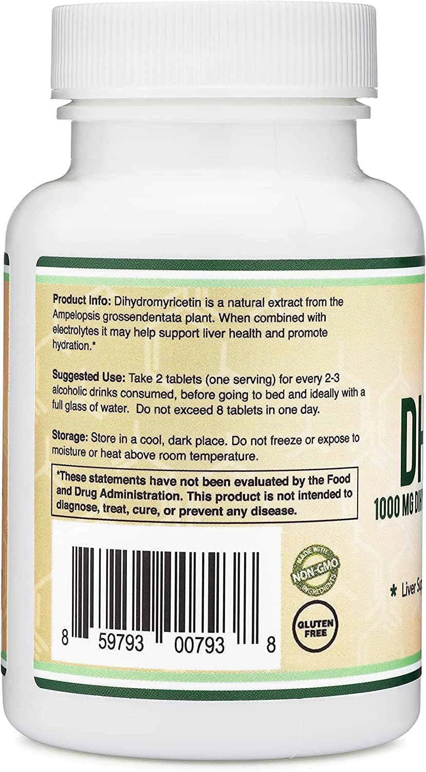 Double Wood DHM1000 label highlights gluten-free and non-GMO quality standards.
