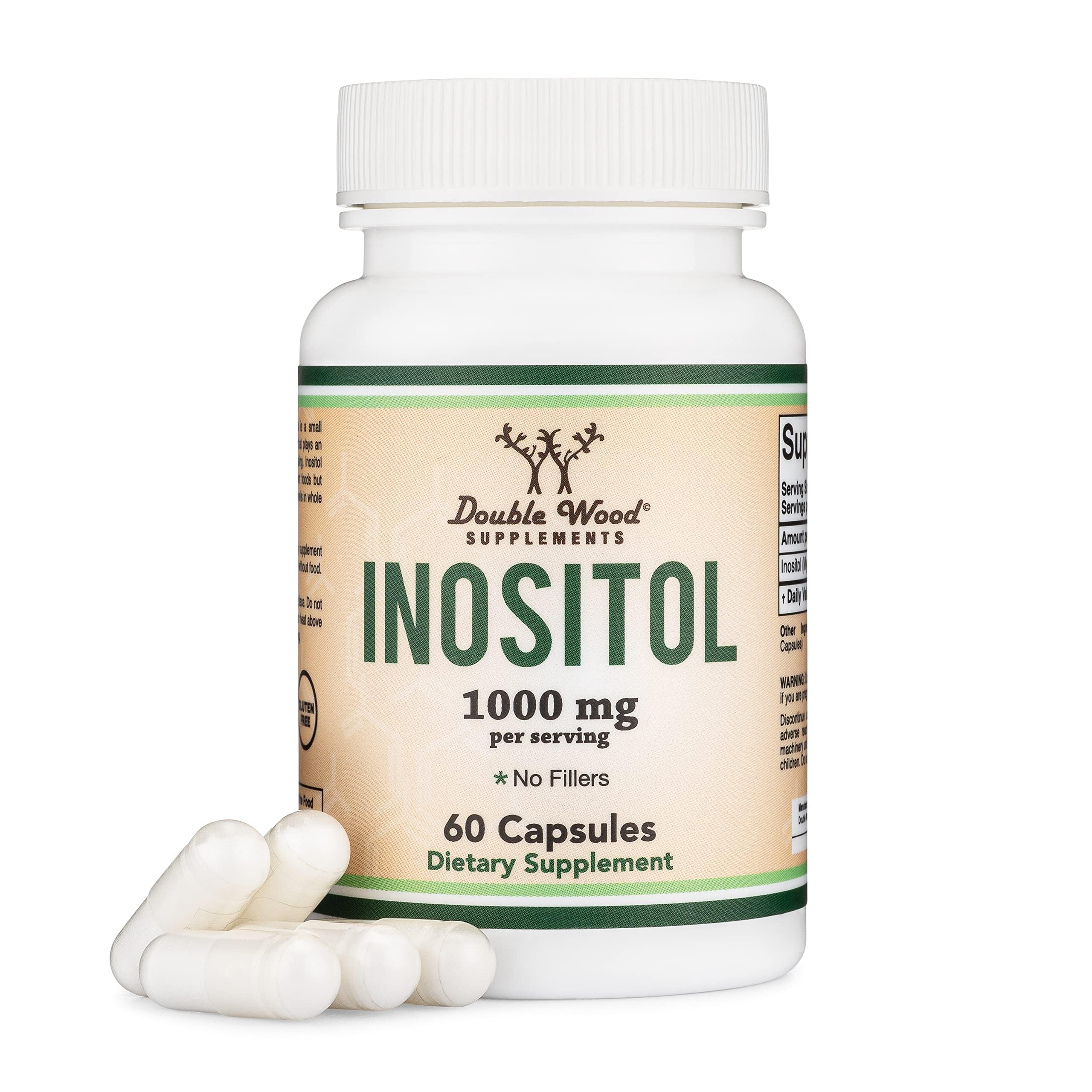 Double Wood Inositol 1000 mg capsules in bottle promote daily wellness.