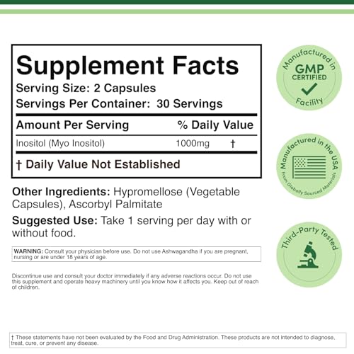 Double Wood Inositol label close-up highlighting no fillers and vegan-safe.