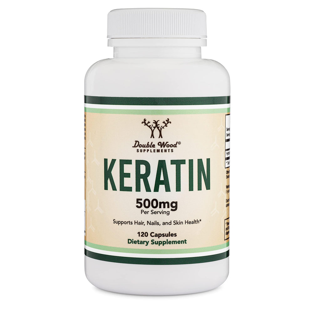 Double Wood Keratin Hair Growth Vitamin label closeup for trust and quality