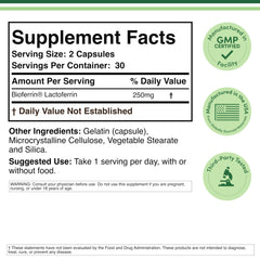 Double Wood Lactoferrin bottle label close-up showing Bioferrin patent