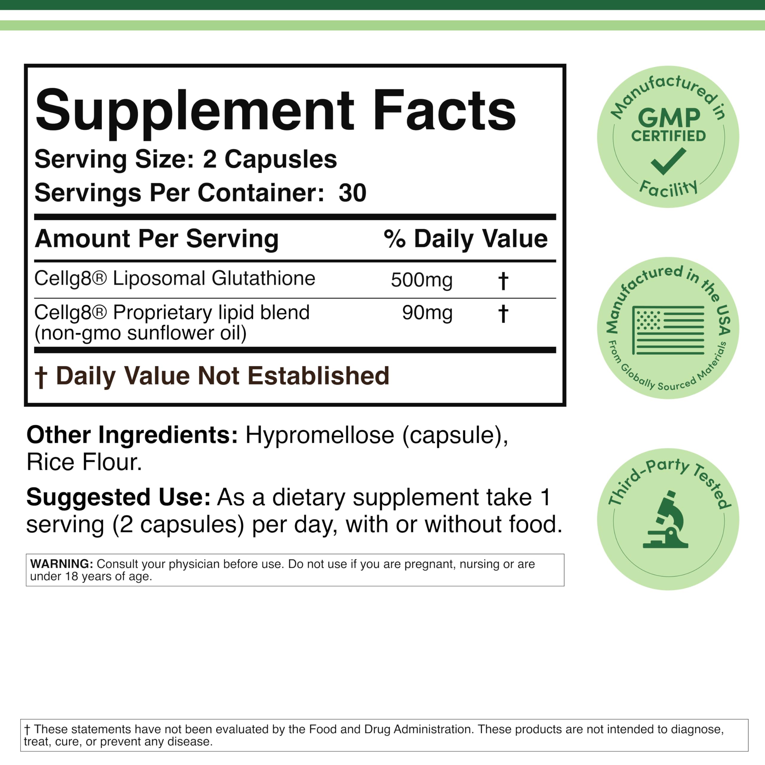 Capsules shown for potentially improved absorption via liposomal delivery.