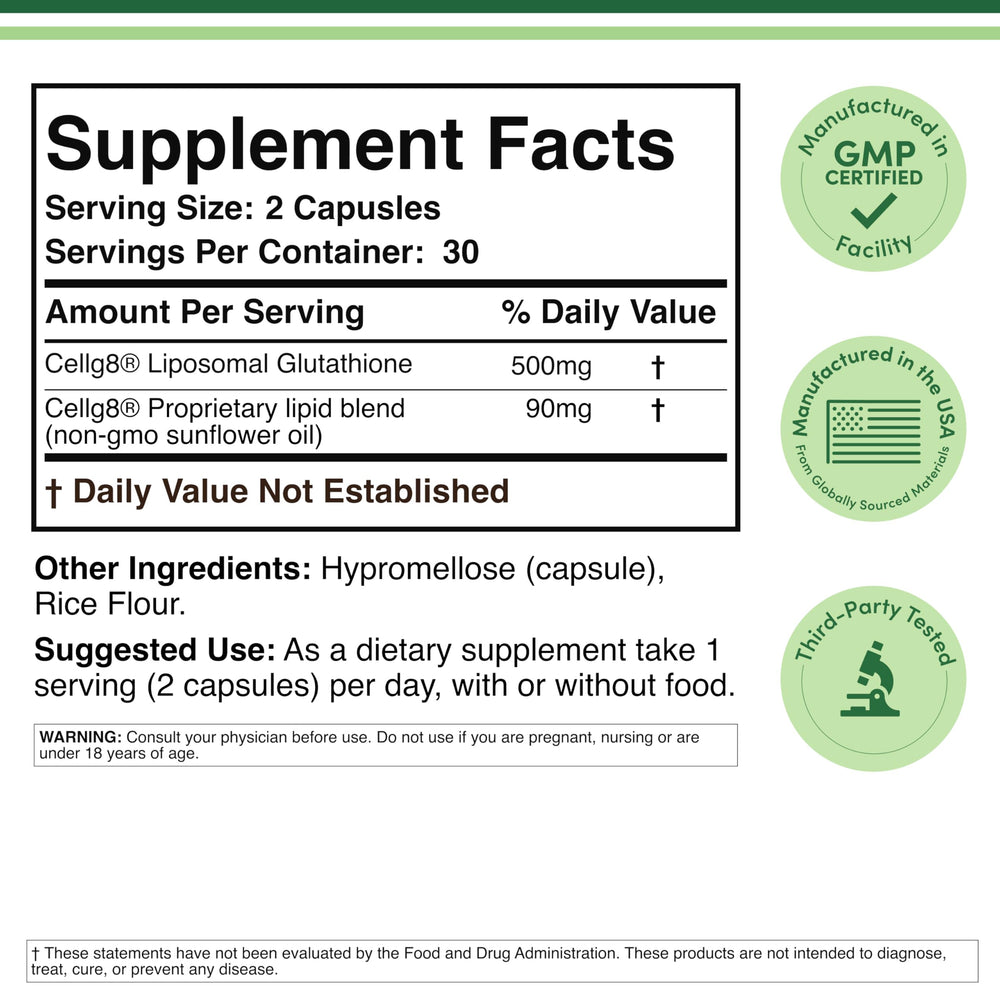 Capsules shown for potentially improved absorption via liposomal delivery.