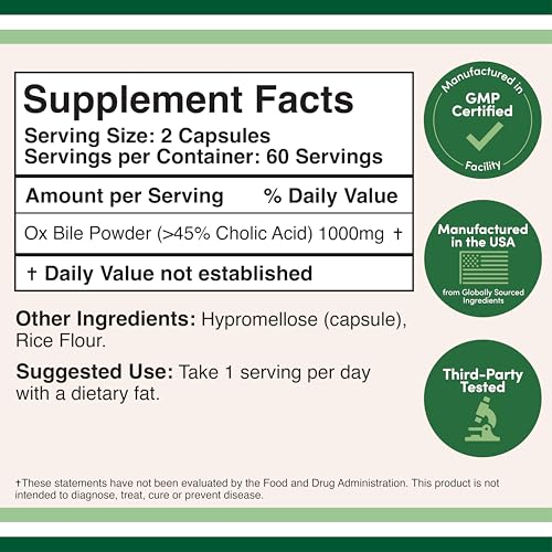 Double Wood Ox Bile label highlights 45 percent cholic acid bile salts for targeted support