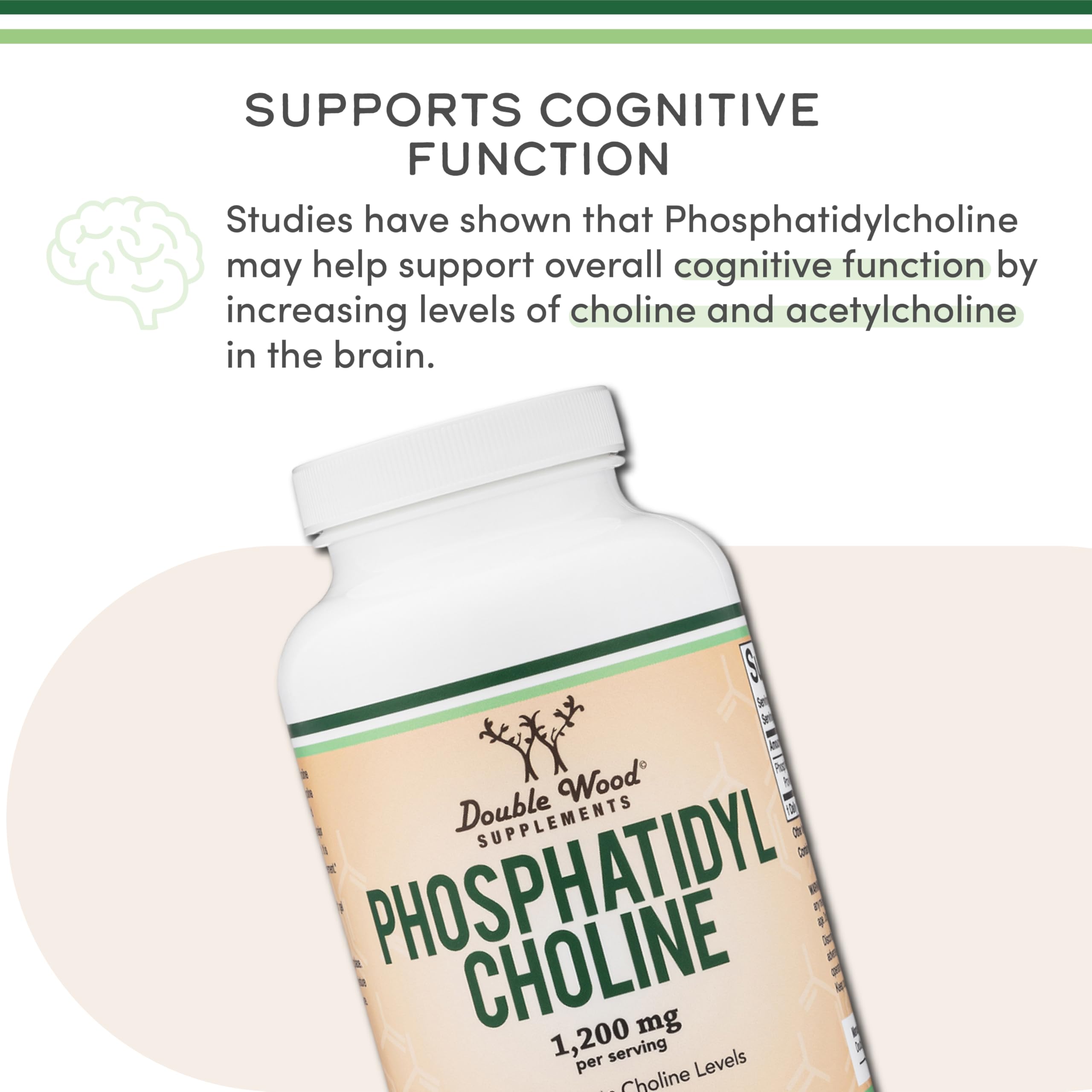 Double Wood Phosphatidylcholine label close-up showing non-GMO and gluten-free attributes