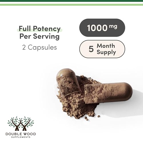 Double Wood Reishi label highlights 1,000 mg per serving and 300 capsules