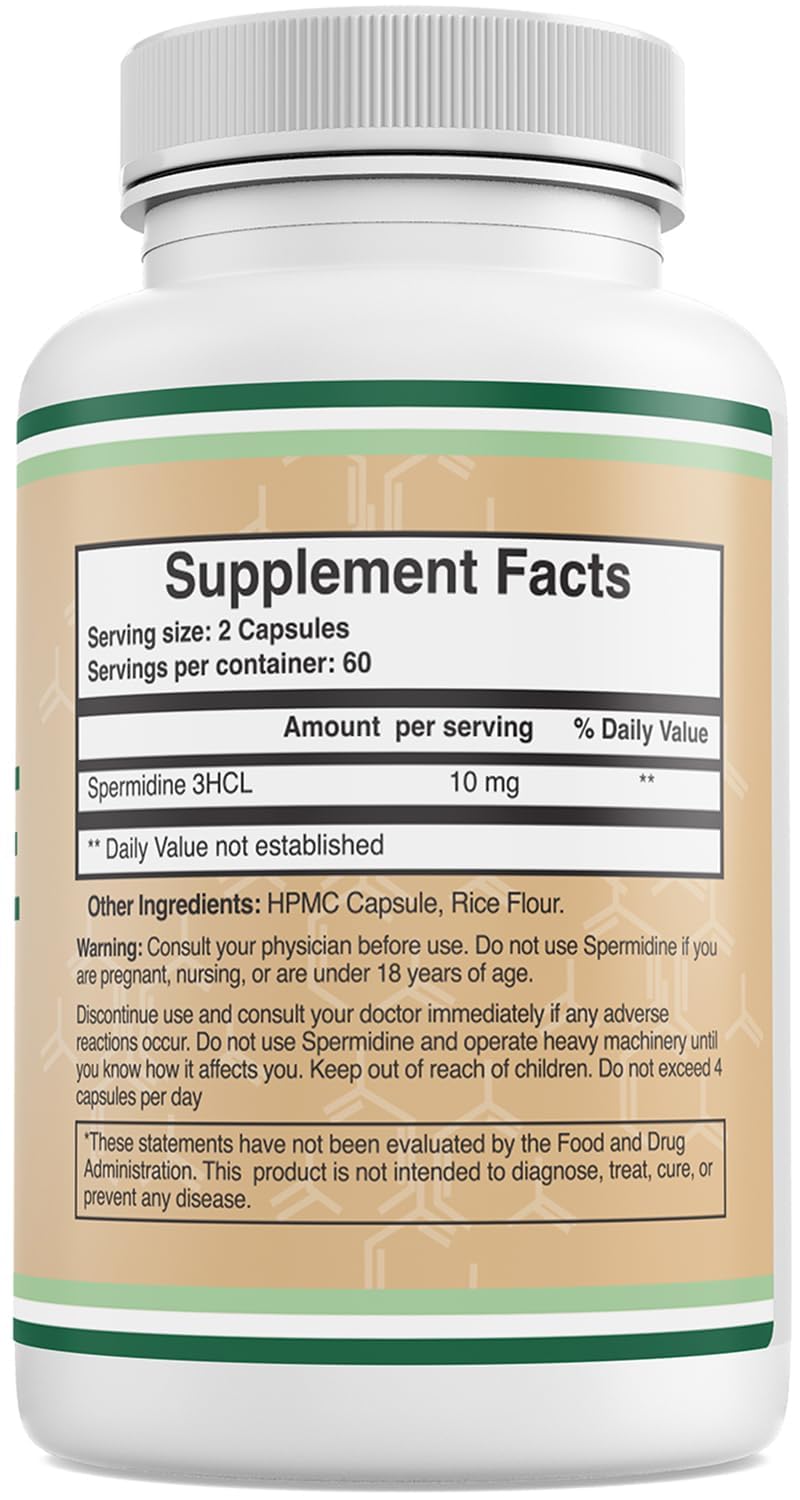 Pouring Double Wood Spermidine capsules shows simple daily dosing