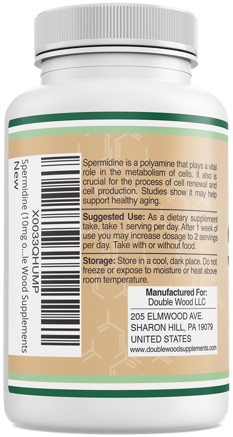Double Wood Spermidine facts panel with clearly listed spermidine content