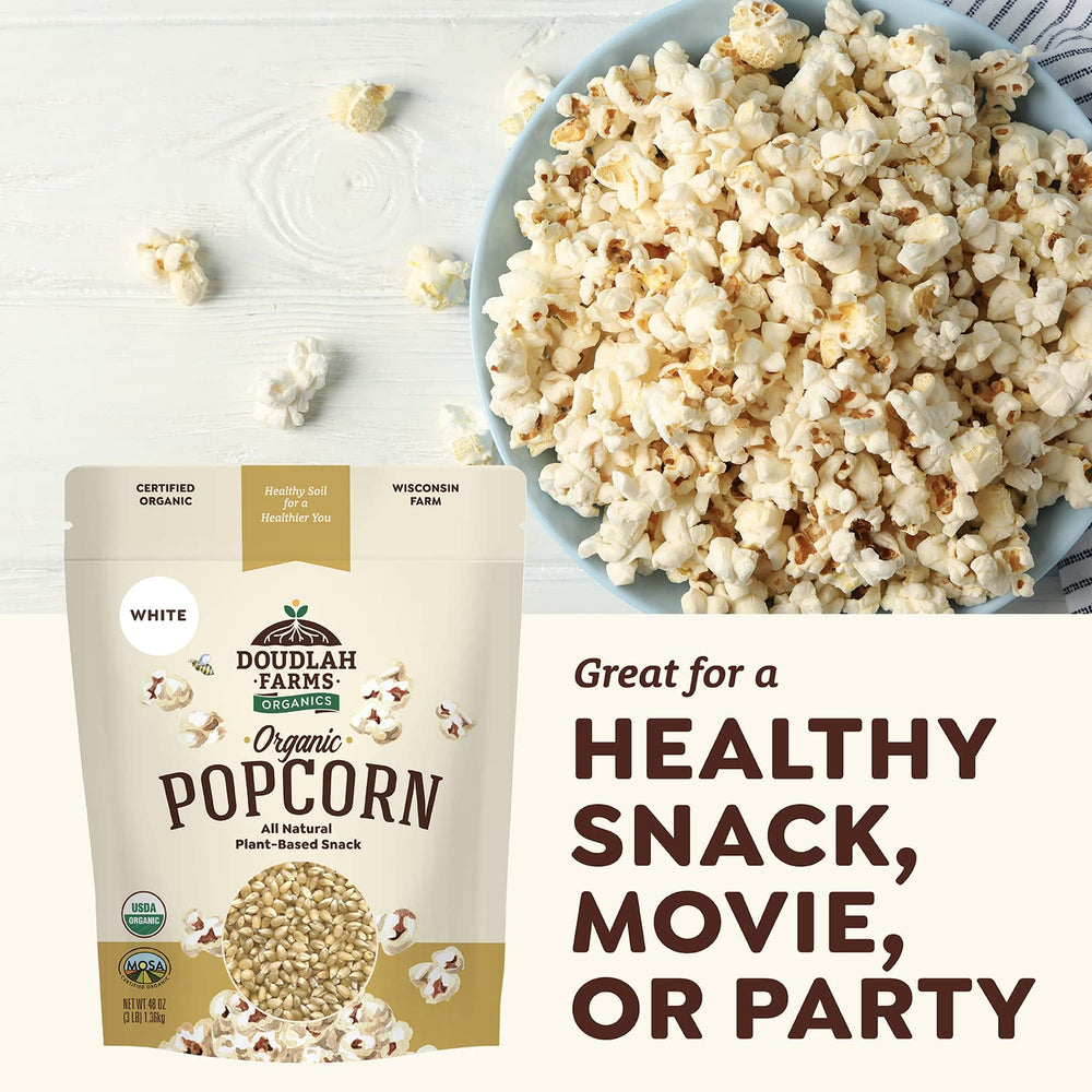 Golden popped corn in a bowl from Doudlah Farms kernels