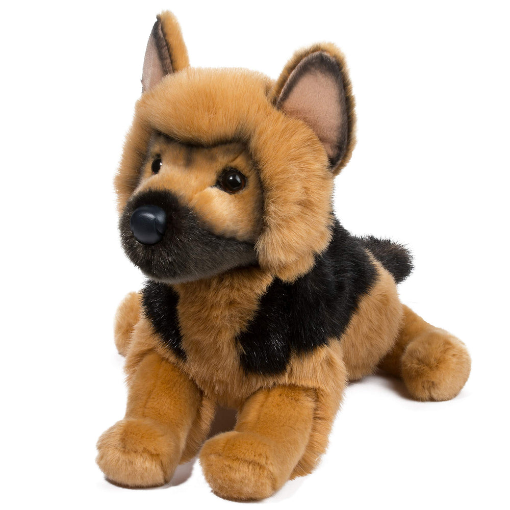 Douglas General German Shepherd Plush weighs gently with bean-filled paws