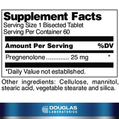 Douglas Laboratories Pregnenolone 25 mg bottle-front showing potency for hormonal and liver balance.