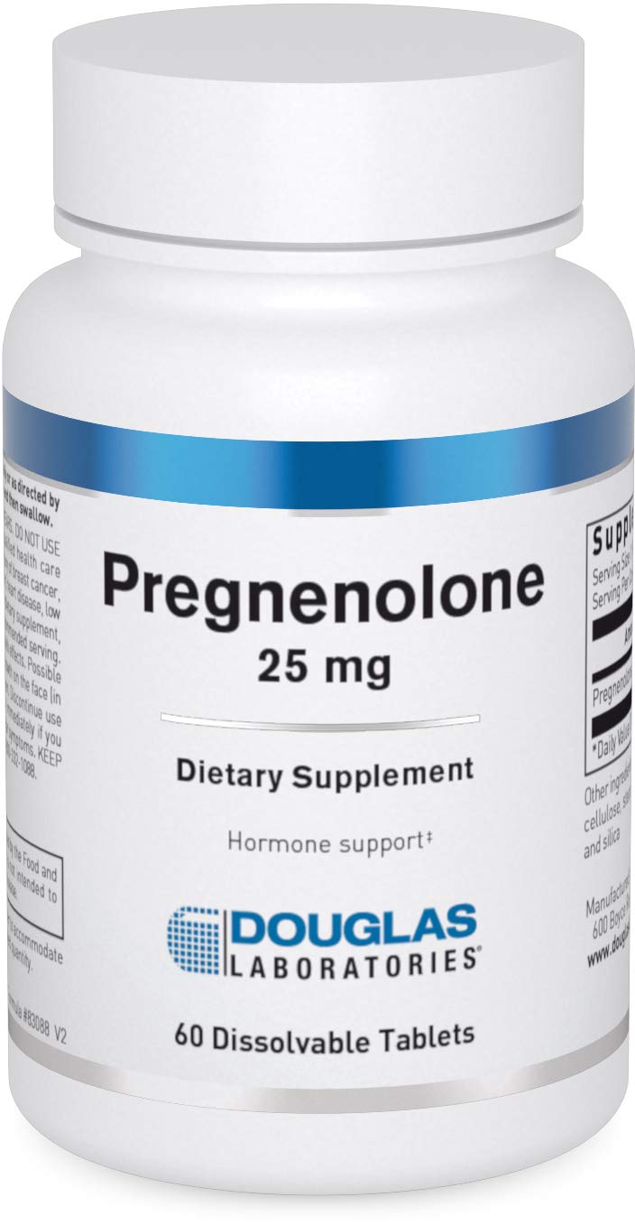 Douglas Laboratories Pregnenolone 25 mg tablets in bottle for daily hormonal balance support.