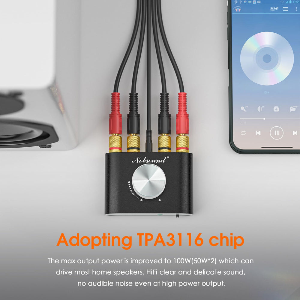 Douk Audio Nobsound Mini Bluetooth 5.0 amplifier side view for space saving design
