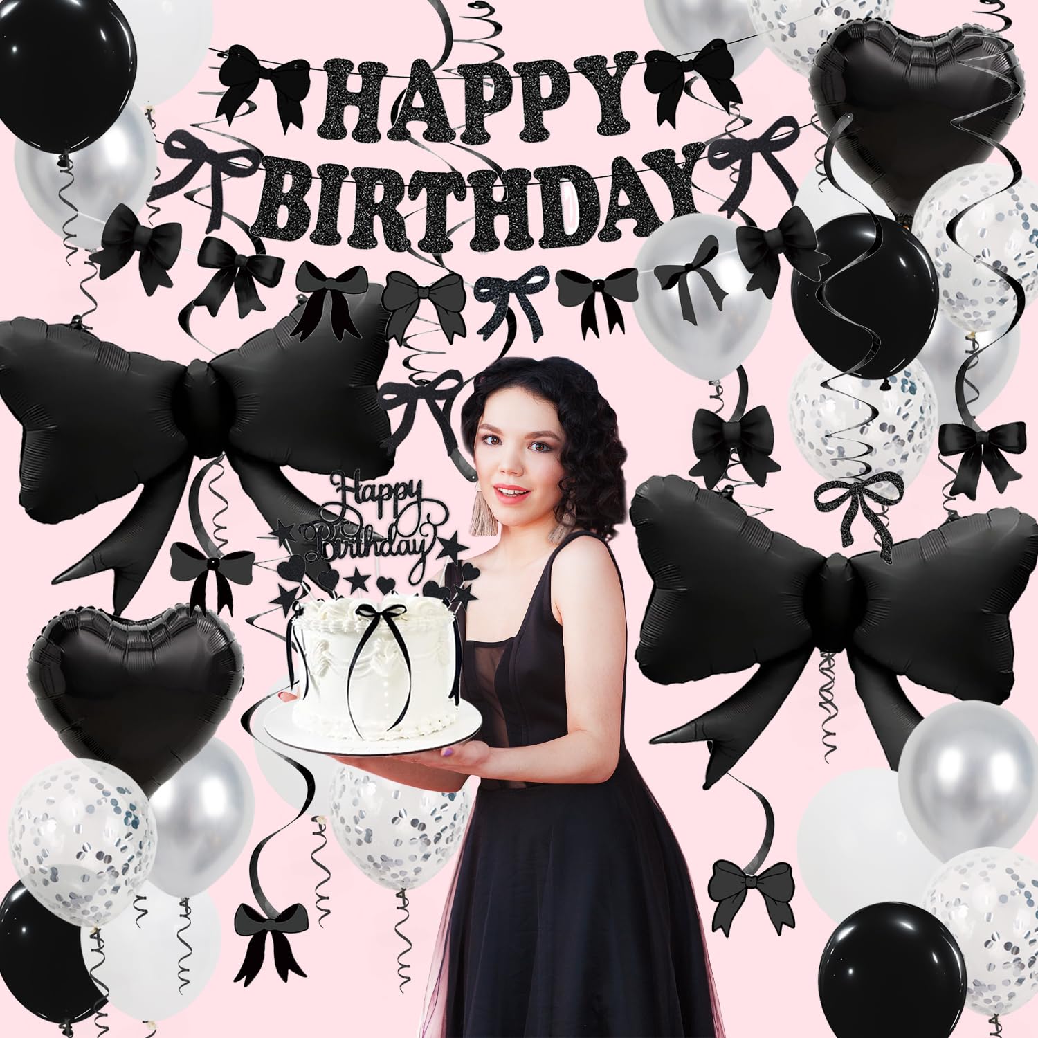 Douvelue 18-inch Black Heart Foil Balloons bring romantic accents.