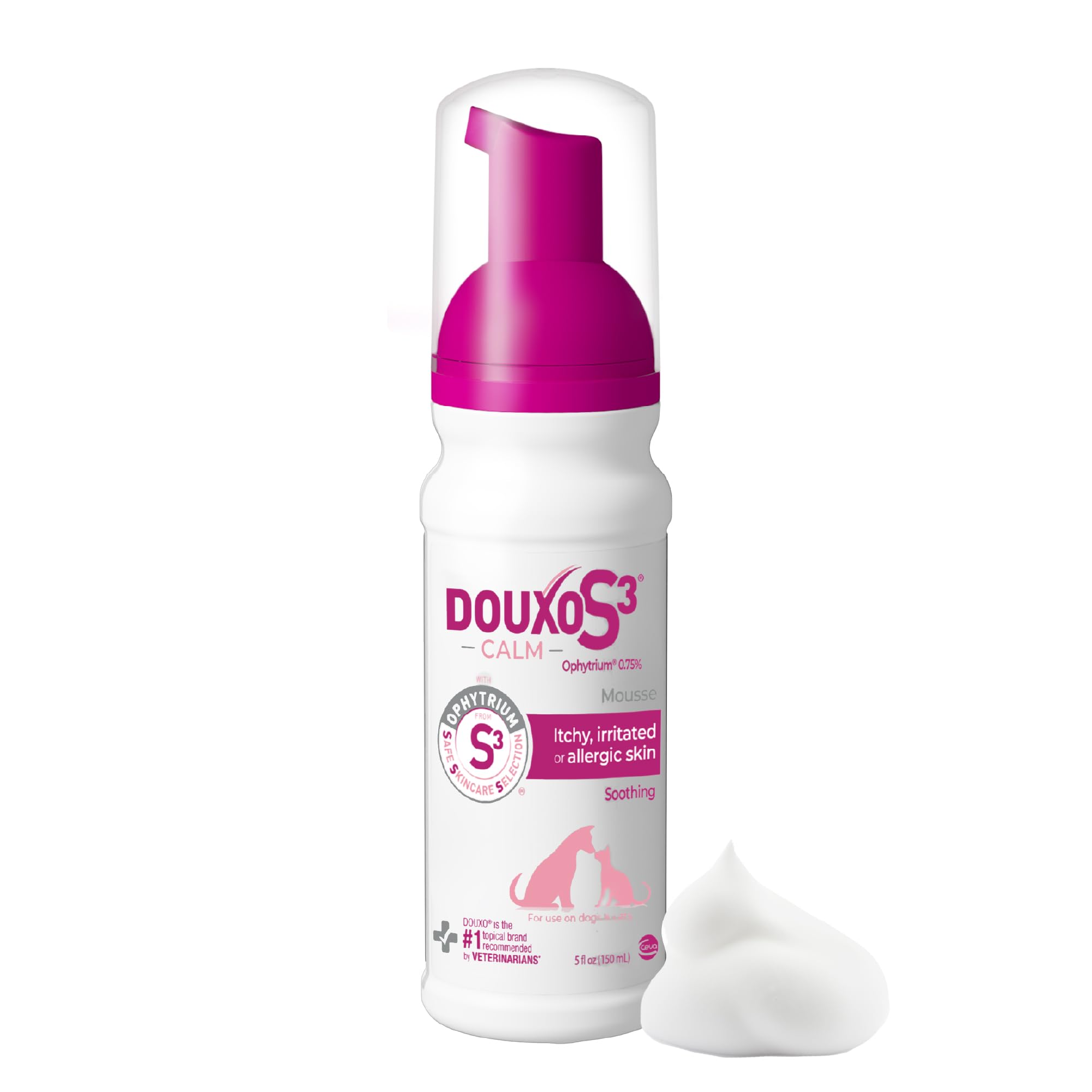 Douxo S3 Calm Mousse bottle, soothing skin comfort for pets.