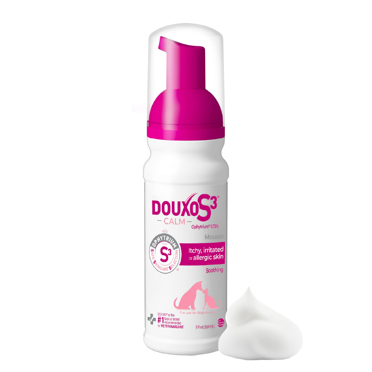 Douxo S3 Calm Mousse bottle, soothing skin comfort for pets.