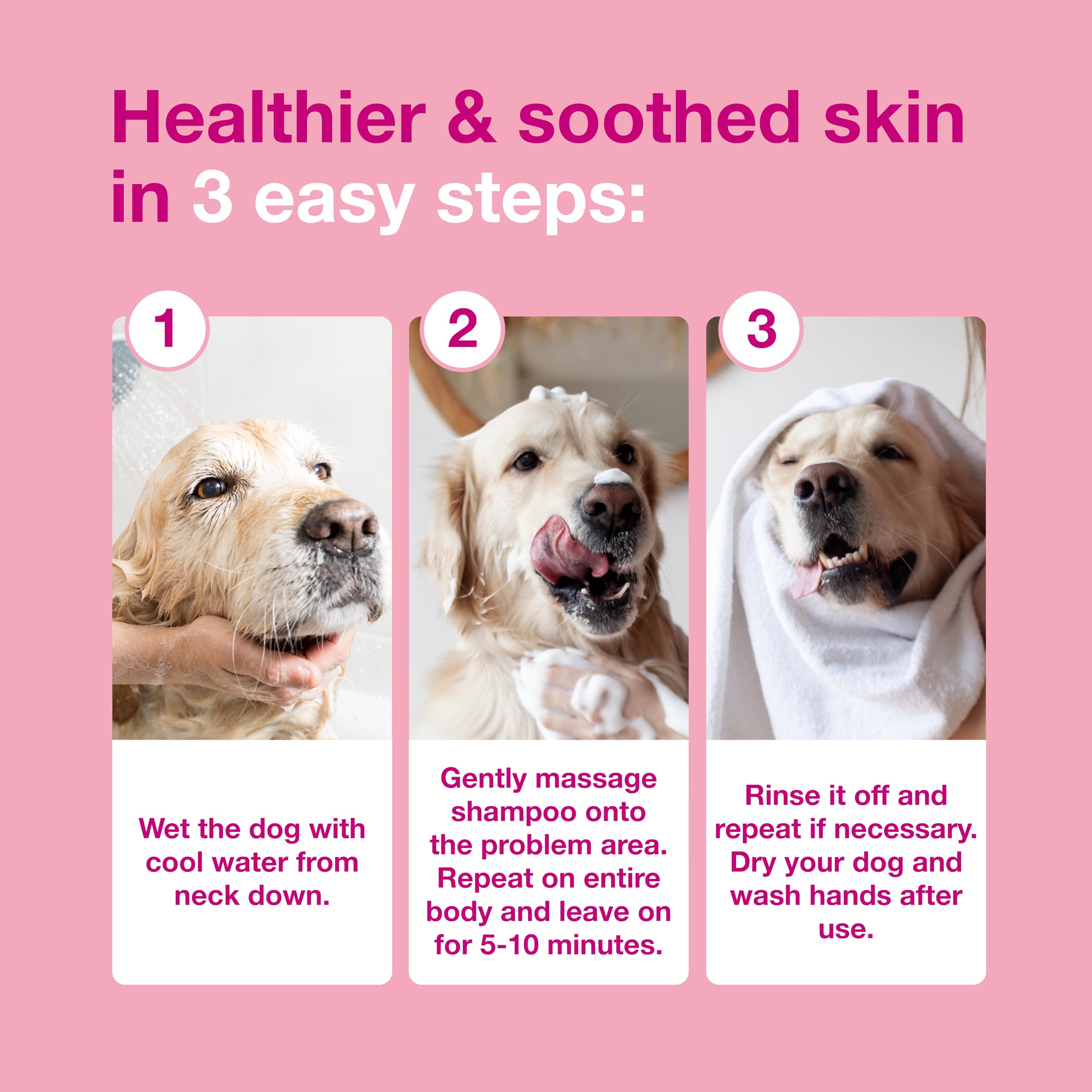 Pet bath routine with Douxo S3 Calm Shampoo for allergy-prone skin