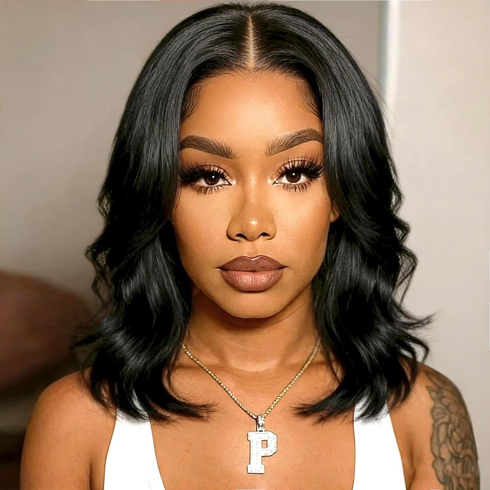 Douyin Wear and Go glueless 2x6 lace closure bob wig front view, natural part
