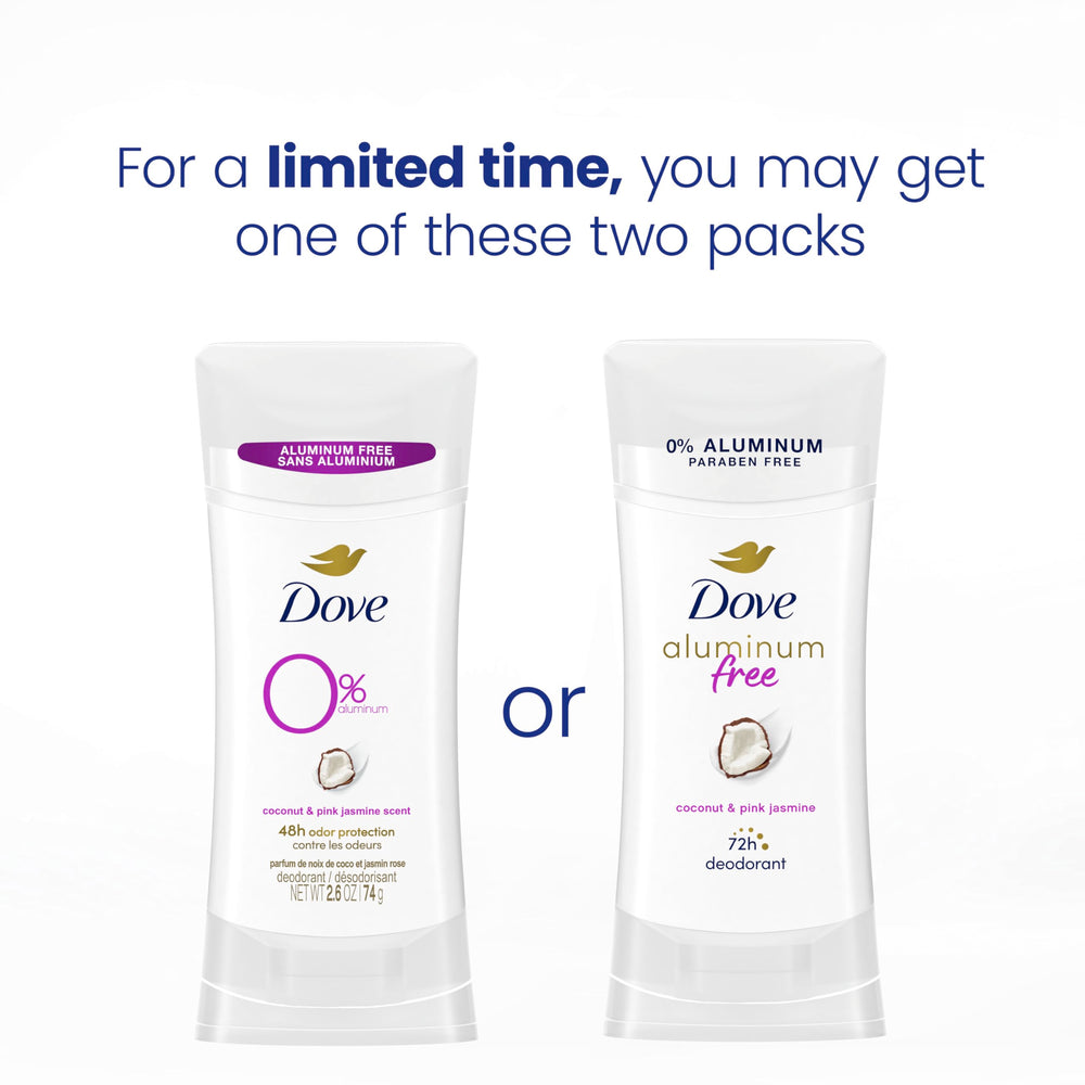 Dove 0% alcohol aluminum-free deodorant stick ready for everyday use