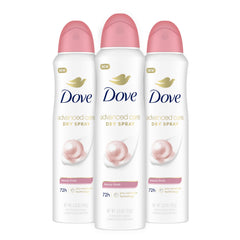 Dove Advanced Care Beauty Finish spray bottle close-up for silky underarms.