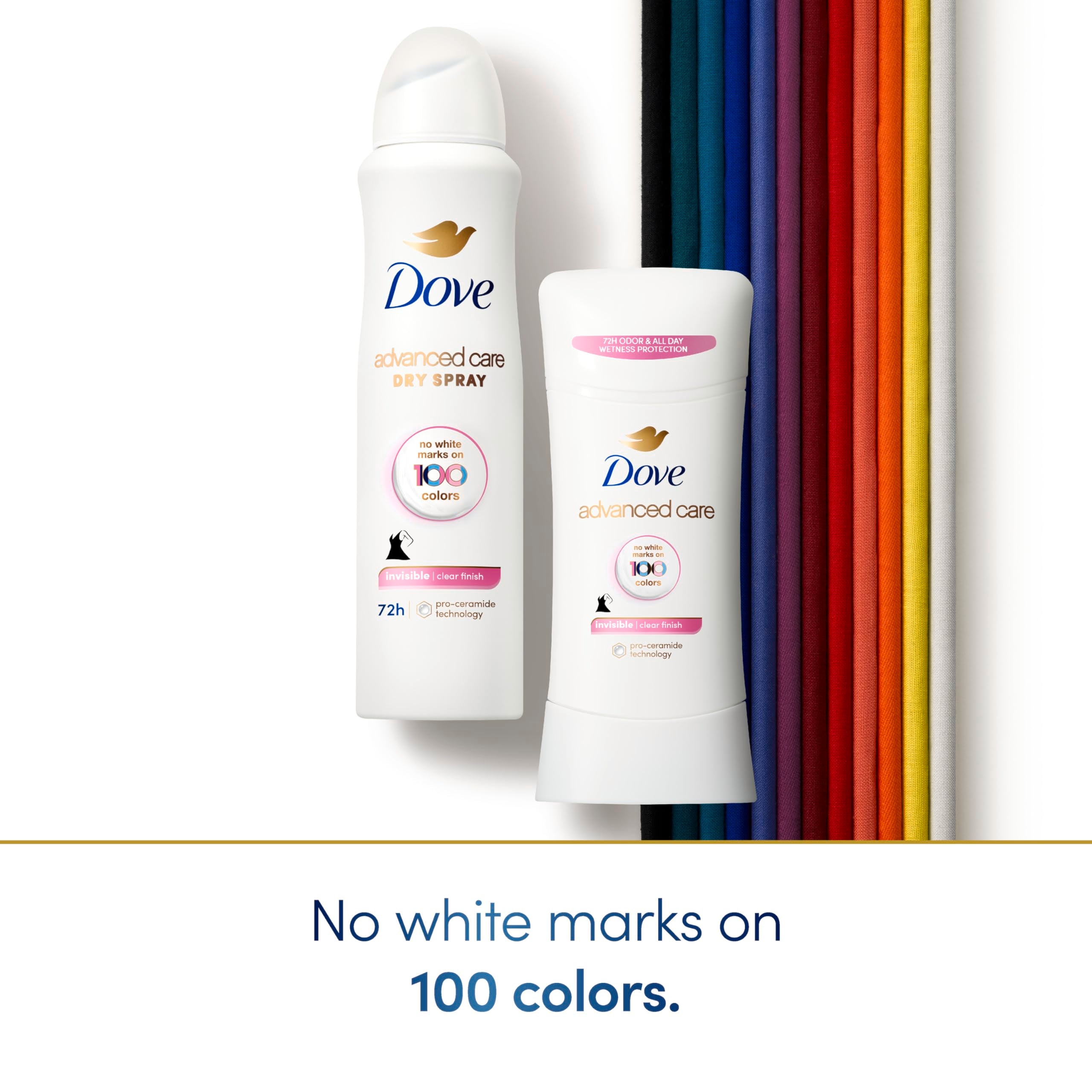 Dove Advanced Care Clear Finish Stick with quick-dry formula leaving no residue.