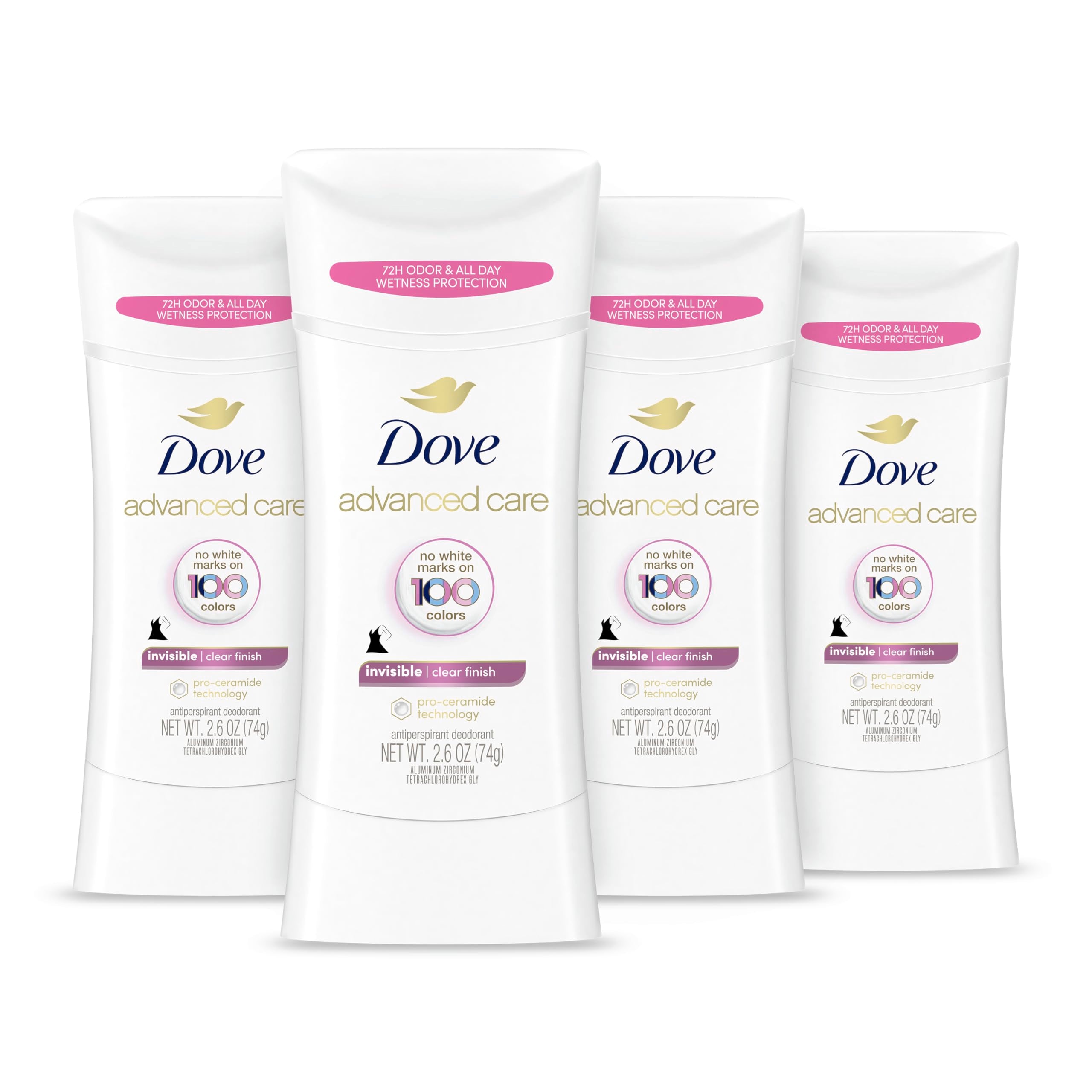 Dove Advanced Care Clear Finish Stick in use for soft, protected underarms.