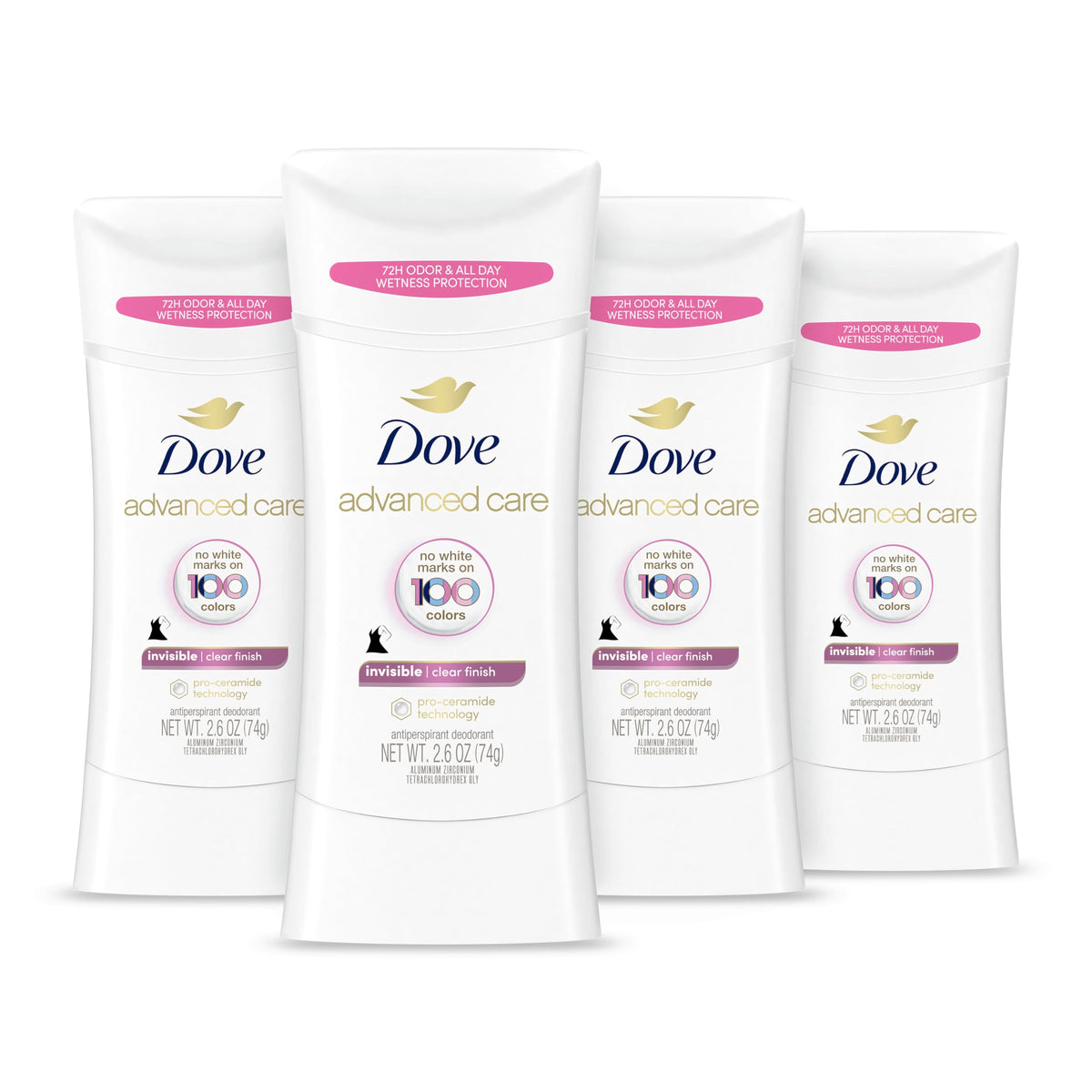 Dove Advanced Care Clear Finish Stick in use for soft, protected underarms.