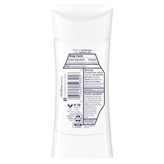 Dove Advanced Care Clear Finish Stick highlighting Pro-Ceramide technology for skin barrier support.