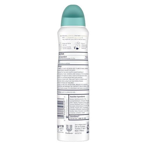 Dove Advanced Care Coconut Water & Lime spray mist on underarms with protection.