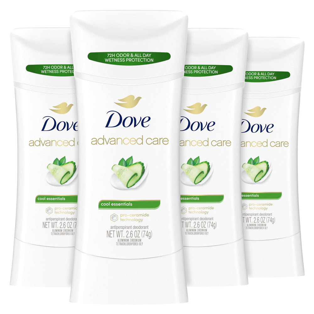 Dove Advanced Care Cool Essentials pack-shot showing the deodorant sticks for long-lasting protection.