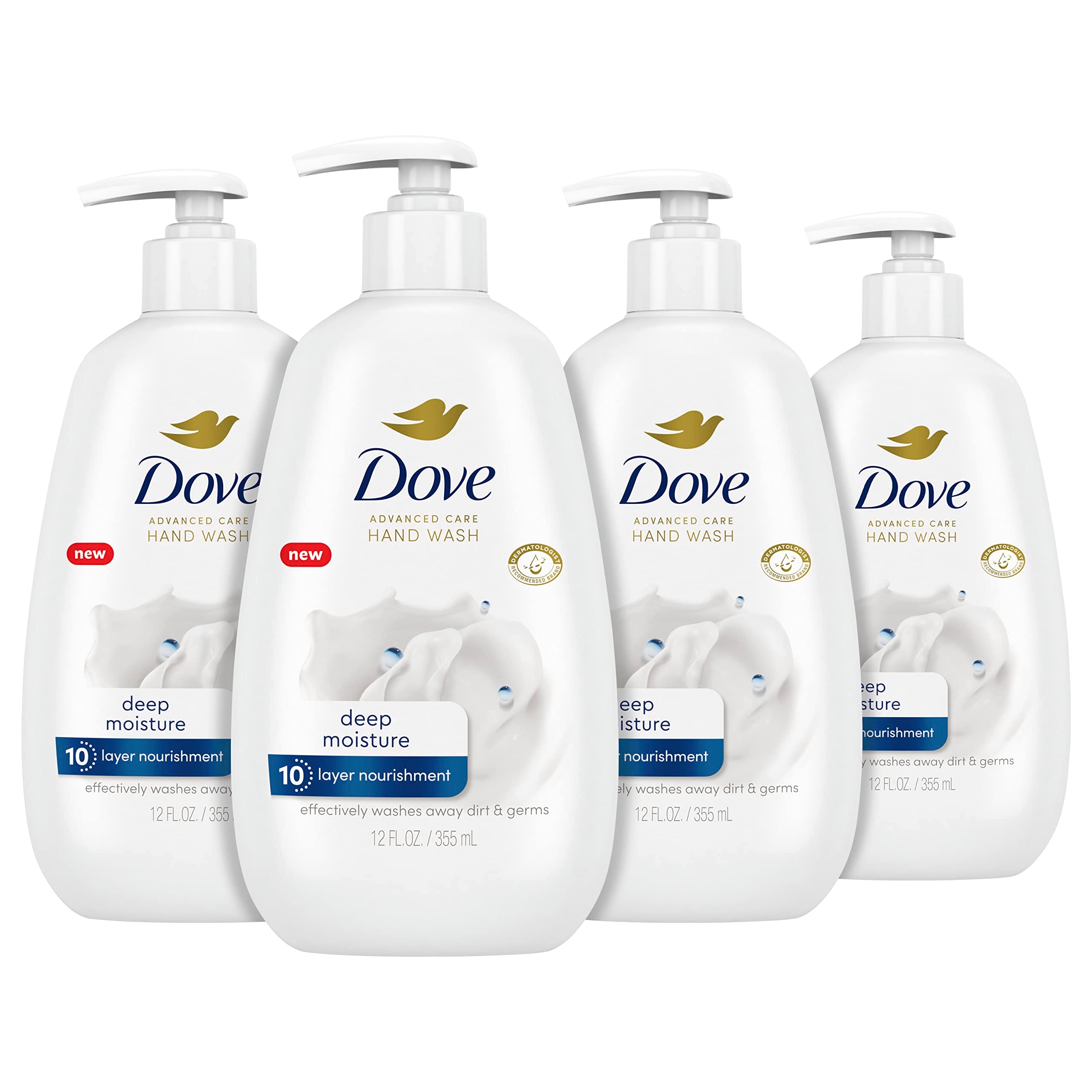 Dove Advanced Care Deep Moisture hand wash bottle for gentle cleansing and lasting softness.
