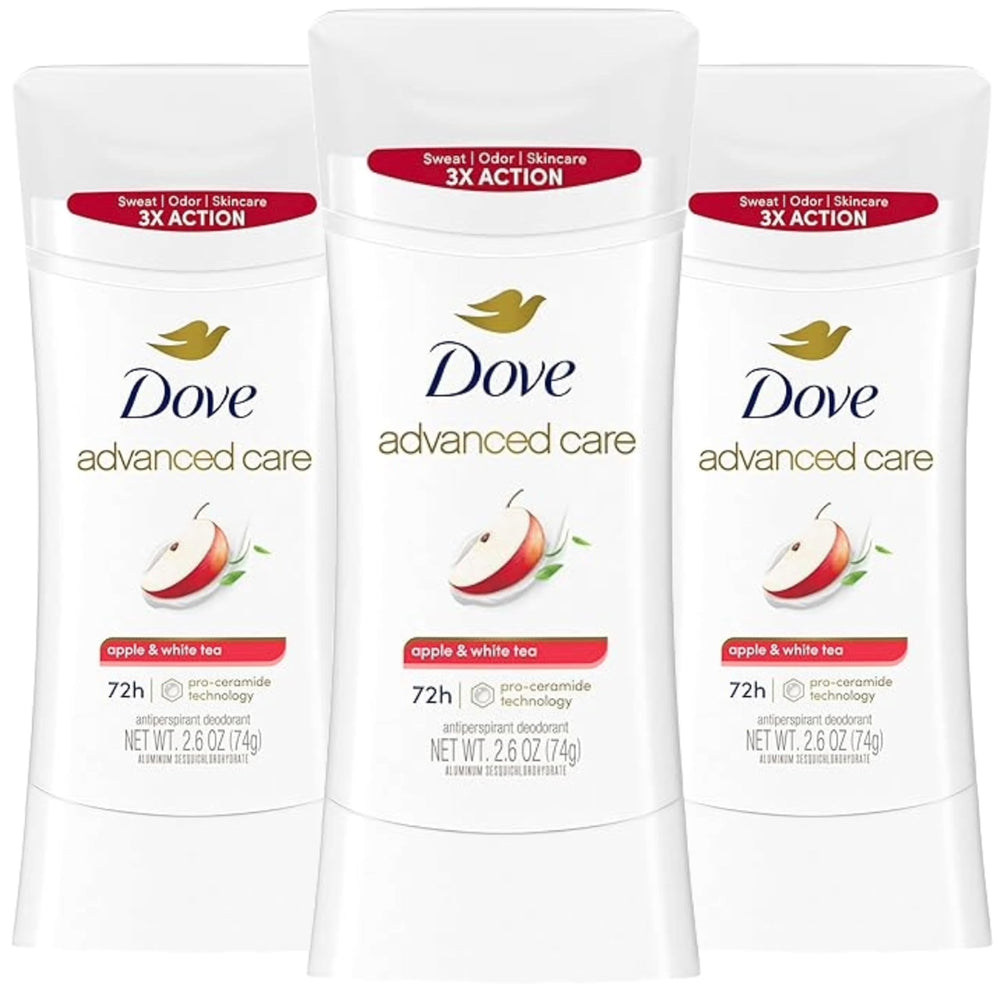 Dove Advanced Care deodorant stick Apple and White Tea offers up to 72 hours of protection.