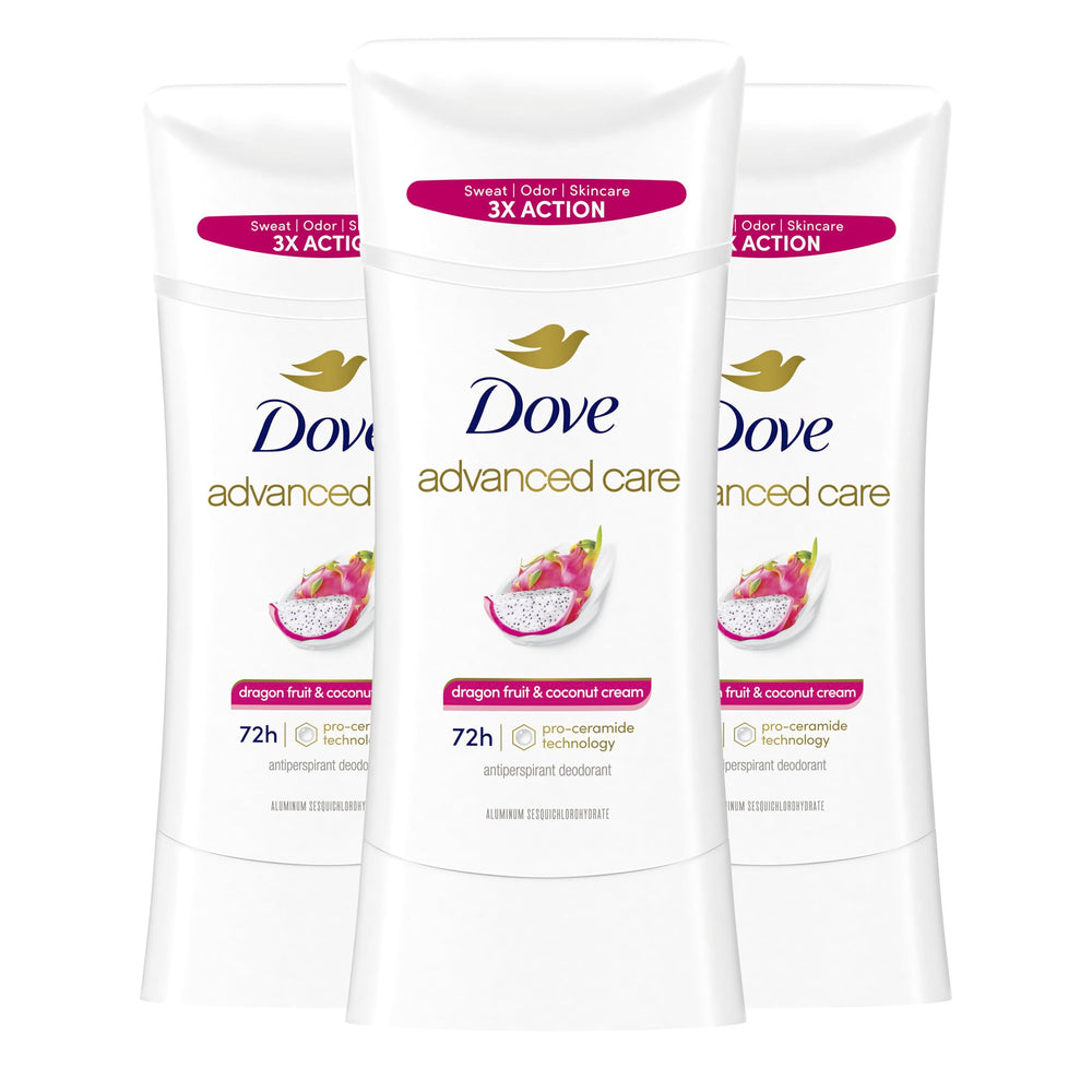 Dove Advanced Care Dragon Fruit & Coconut Cream stick close-up for smooth, long-lasting protection.